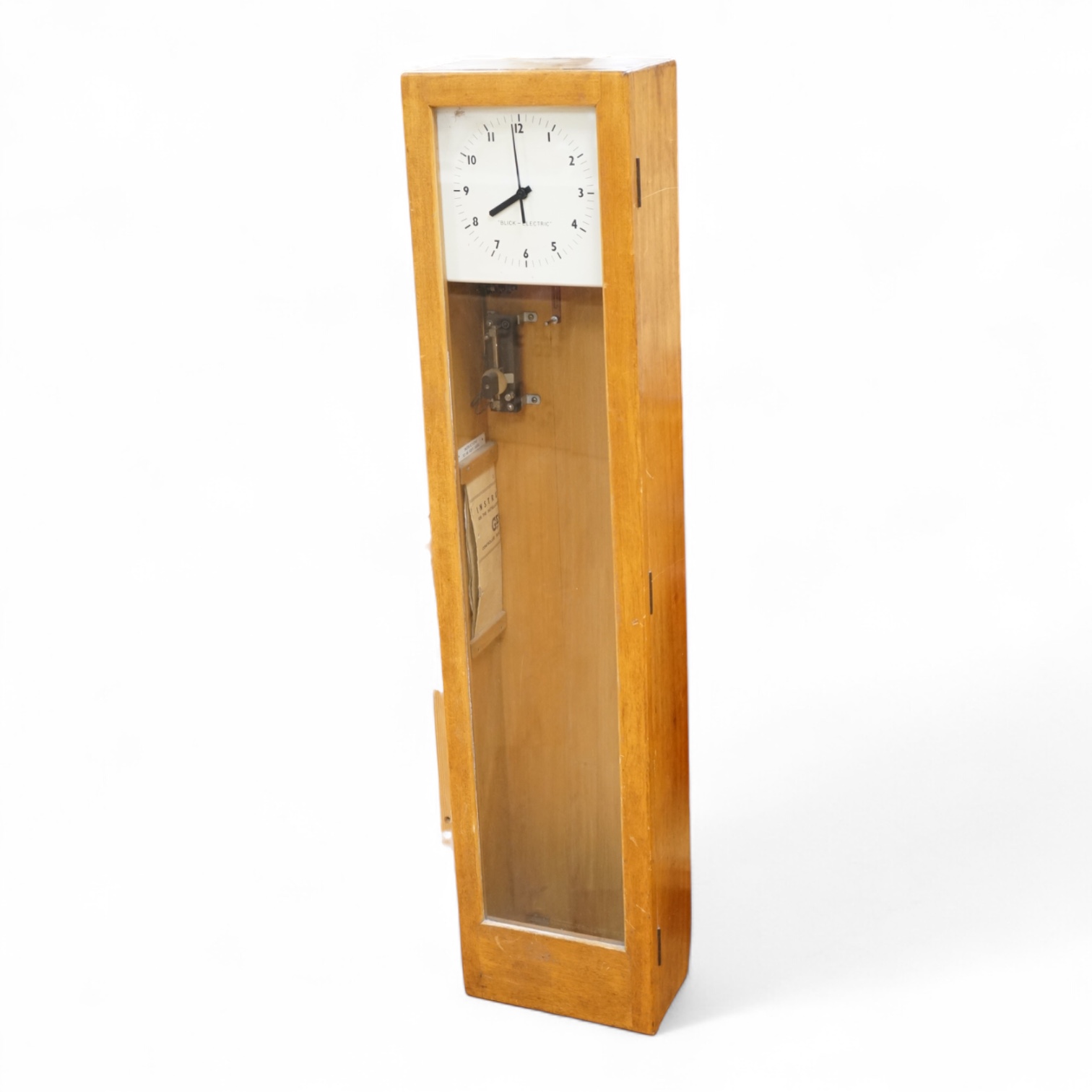 A floor standing Blick-Electric synchrome master clock, 128.5cm high x 29cm wide